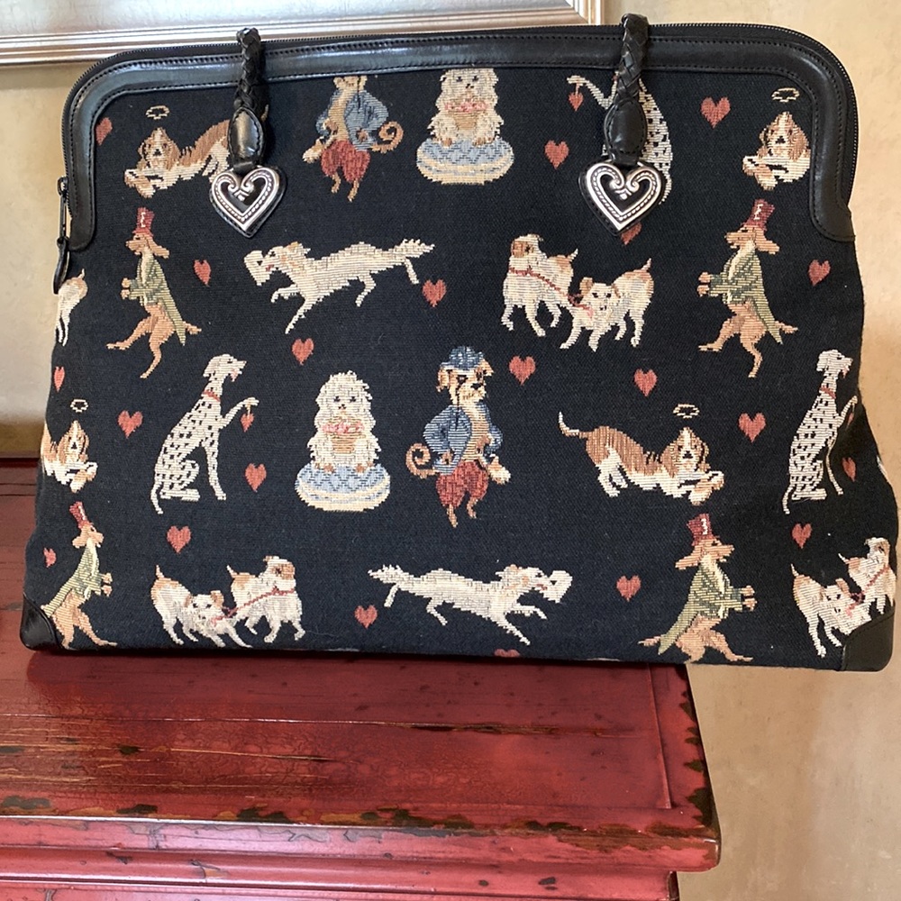Brighton Vintage Dog Themed Large Zippered Tapestry Tote Bag